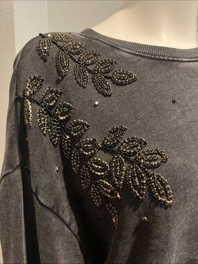 What A find JOHNNY WAS Embellished Charcoal Heather Pullover Sweatshirt gorgeous